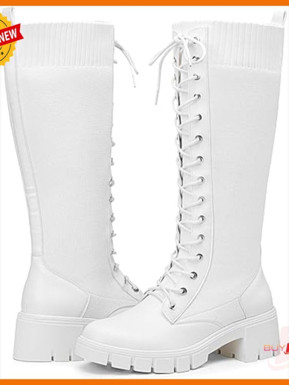 Knee High Combat Boots Platform Heel Lace Up Winter Waterproof Women's Shoes